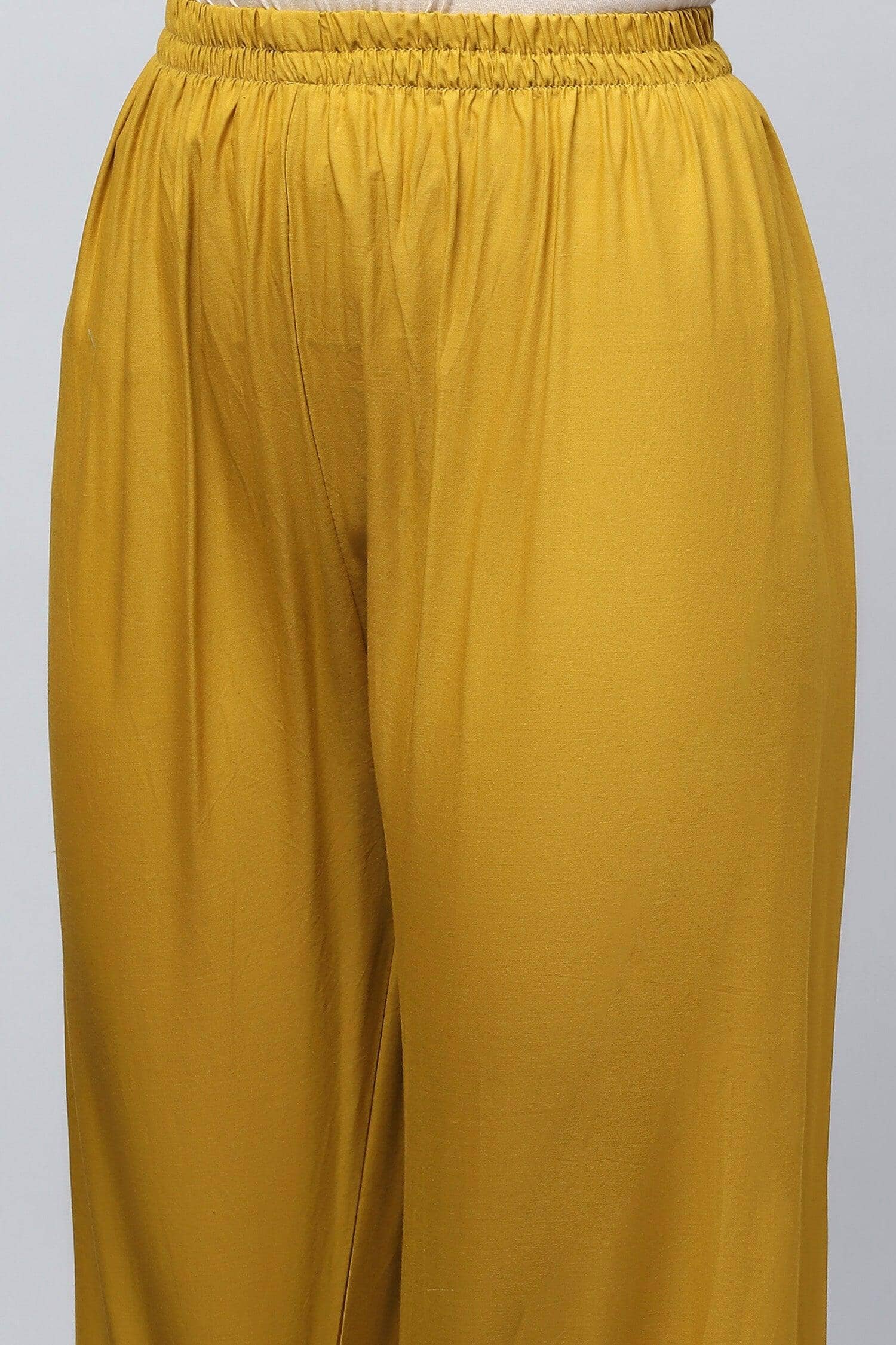 Yellow elegant Printed Suit Set for Women with Hand Embroidery - Qurbat