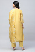 Yellow Embroidered Chanderi Suit Set for Women - Qurbat