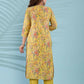 Yellow Floral Printed Kurta with Beaded Neckline Detailing - Qurbat
