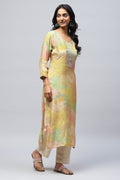 Yellow Muslin Printed Kurta for Women – Elegant & Vibrant - Qurbat